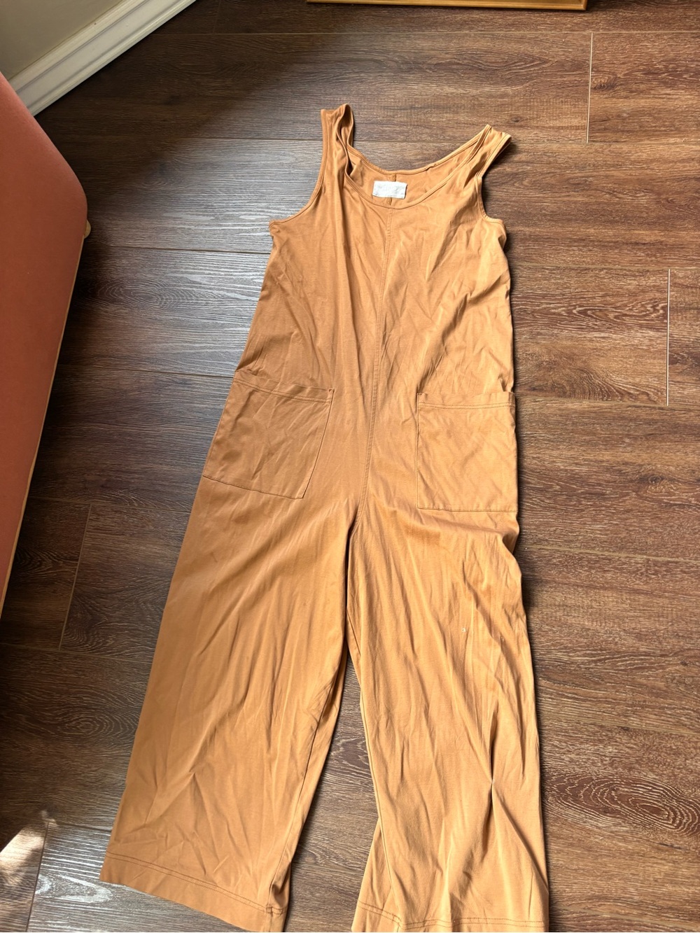 Everlane Sleeveless Cropped Wide-Leg Jumpsuit in Camel Brown